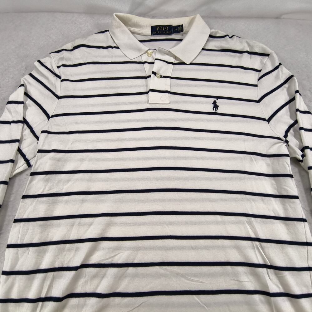 Polo Ralph Lauren Collared Long Sleeve Polo Shirt Mens Size Large L White Navy
